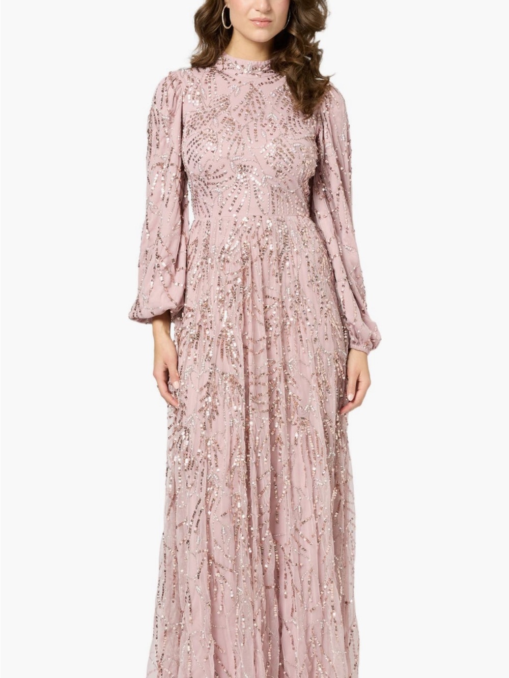 Embellished Dusty Rose Maxi Dress with High Neck